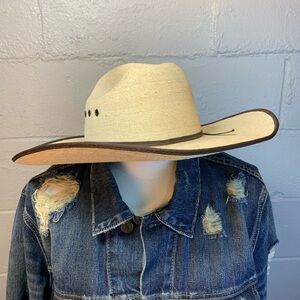 Atwood Hereford Long Oval Low Crown Palm Leaf Western Cowboy Hat 5x Size 7 1/8